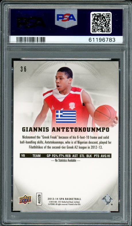 Giannis Antetokounmpo Autographed 2013 SP Authentic Rookie Card #36 Milwaukee Bucks PSA 10 Auto Grade Mint 9 PSA/DNA #61196783