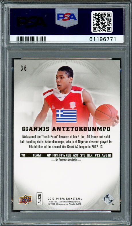 Giannis Antetokounmpo Autographed 2013 SP Authentic Rookie Card #36 Milwaukee Bucks PSA 9 Auto Grade Mint 9 PSA/DNA #61196771