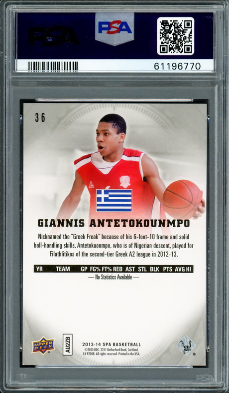 Giannis Antetokounmpo Autographed 2013 SP Authentic Rookie Card #36 Milwaukee Bucks PSA 9 Auto Grade Mint 9 PSA/DNA #61196770