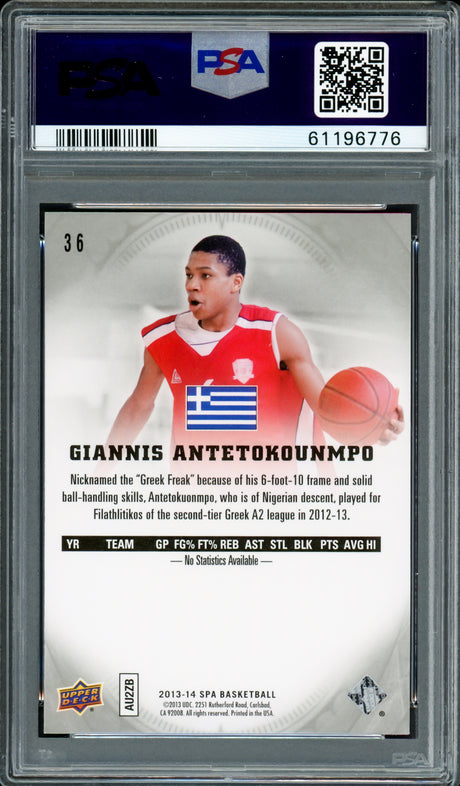 Giannis Antetokounmpo Autographed 2013 SP Authentic Rookie Card #36 Milwaukee Bucks PSA 9 PSA/DNA #61196776