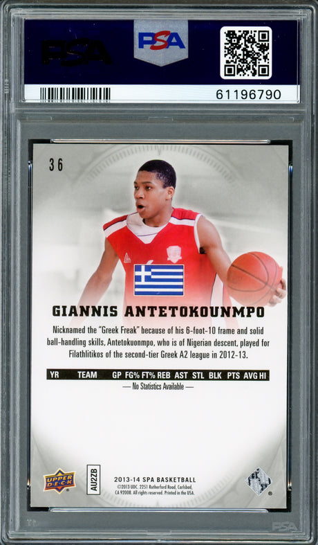 Giannis Antetokounmpo Autographed 2013 SP Authentic Rookie Card #36 Milwaukee Bucks PSA 9 PSA/DNA #61196790