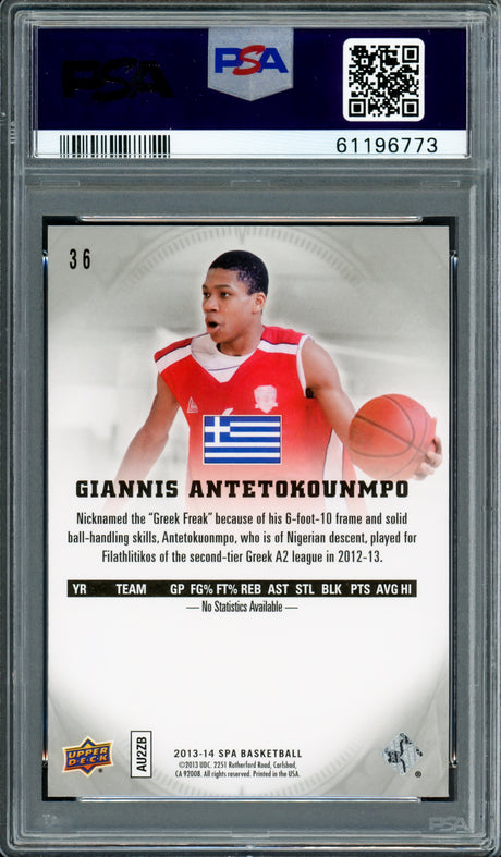 Giannis Antetokounmpo Autographed 2013 SP Authentic Rookie Card #36 Milwaukee Bucks PSA 8 Auto Grade Mint 9 PSA/DNA #61196773