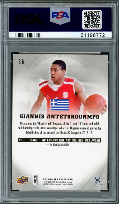 Giannis Antetokounmpo Autographed 2013 SP Authentic Rookie Card #36 Milwaukee Bucks Auto Grade Gem Mint 10 PSA/DNA #61196772