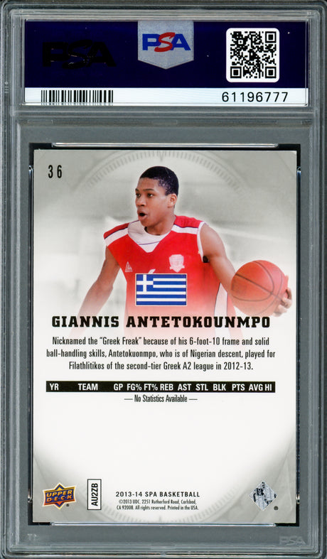 Giannis Antetokounmpo Autographed 2013 SP Authentic Rookie Card #36 Milwaukee Bucks PSA/DNA #61196777