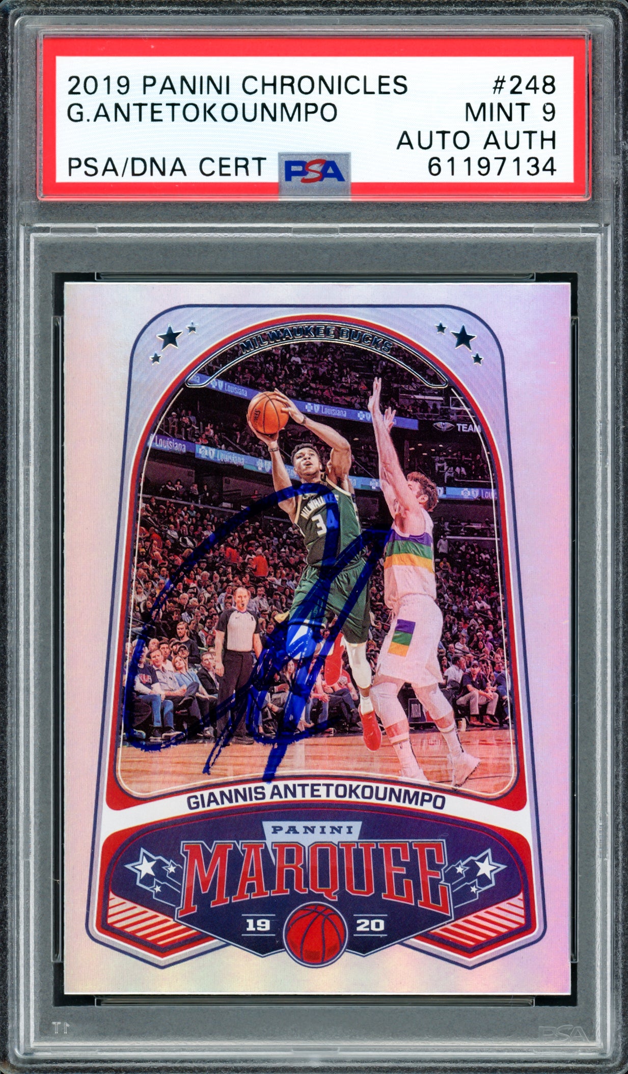 Giannis Antetokounmpo Autographed 2019 Panini Chronicles Card #248 Milwaukee Bucks PSA 9 PSA/DNA #61197134