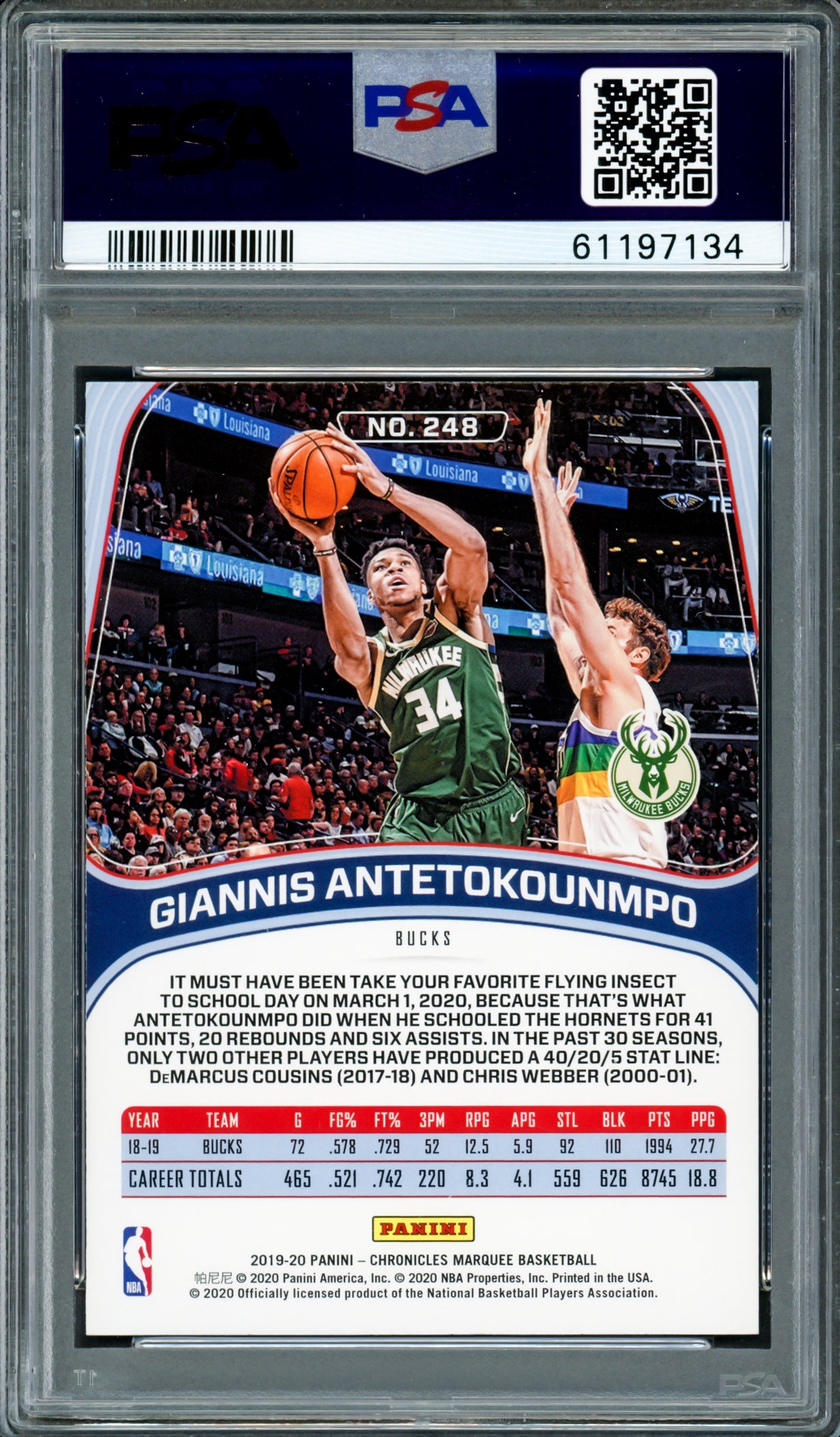 Giannis Antetokounmpo Autographed 2019 Panini Chronicles Card #248 Milwaukee Bucks PSA 9 PSA/DNA #61197134