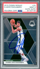 Giannis Antetokounmpo Autographed 2019 Panini Mosaic Card #75 Milwaukee Bucks PSA 9 PSA/DNA Stock #208511