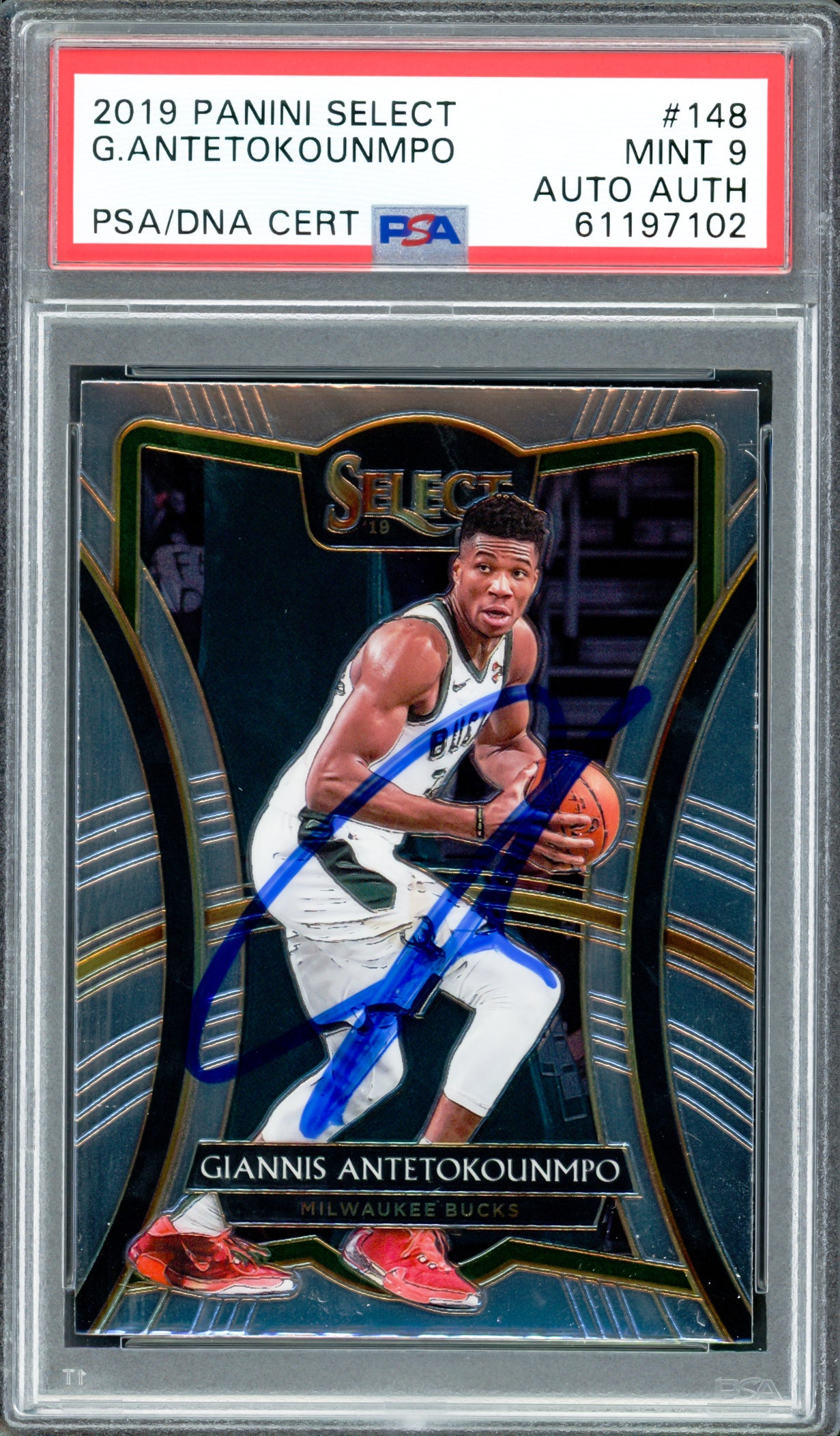 Giannis Antetokounmpo Autographed 2019 Panini Select Card #148 Milwaukee Bucks PSA 9 PSA/DNA #61197102