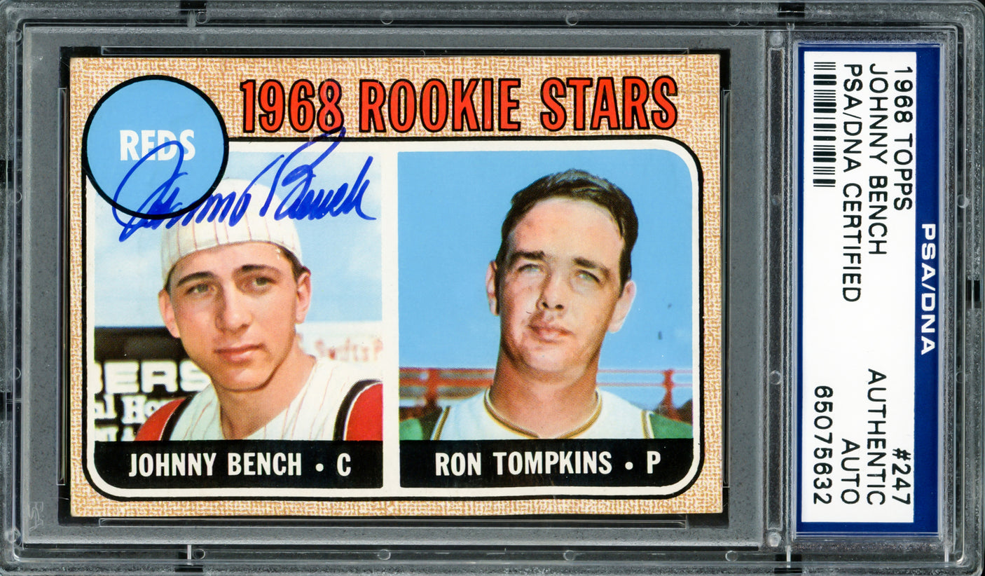 Johnny Bench Autographed 1968 Topps Rookie Card #247 Cincinnati Reds PSA/DNA #65075632