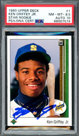 Ken Griffey Jr. Autographed 1989 Upper Deck Rookie Card #1 Seattle Mariners PSA 8.5 Auto Grade Gem Mint 10 PSA/DNA #66007574