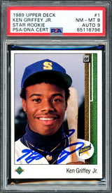 Ken Griffey Jr. Autographed 1989 Upper Deck Rookie Card #1 Seattle Mariners PSA 8 Auto Grade Mint 9 PSA/DNA #65116796