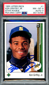 Ken Griffey Jr. Autographed 1989 Upper Deck Rookie Card #1 Seattle Mariners PSA 8 Auto Grade Mint 9 PSA/DNA #65116795