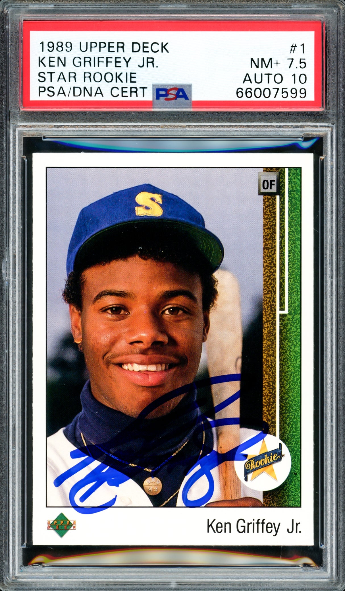 Ken Griffey Jr. Autographed 1989 Upper Deck Rookie Card #1 Seattle Mariners PSA 7.5 Auto Grade Gem Mint 10 PSA/DNA #66007599