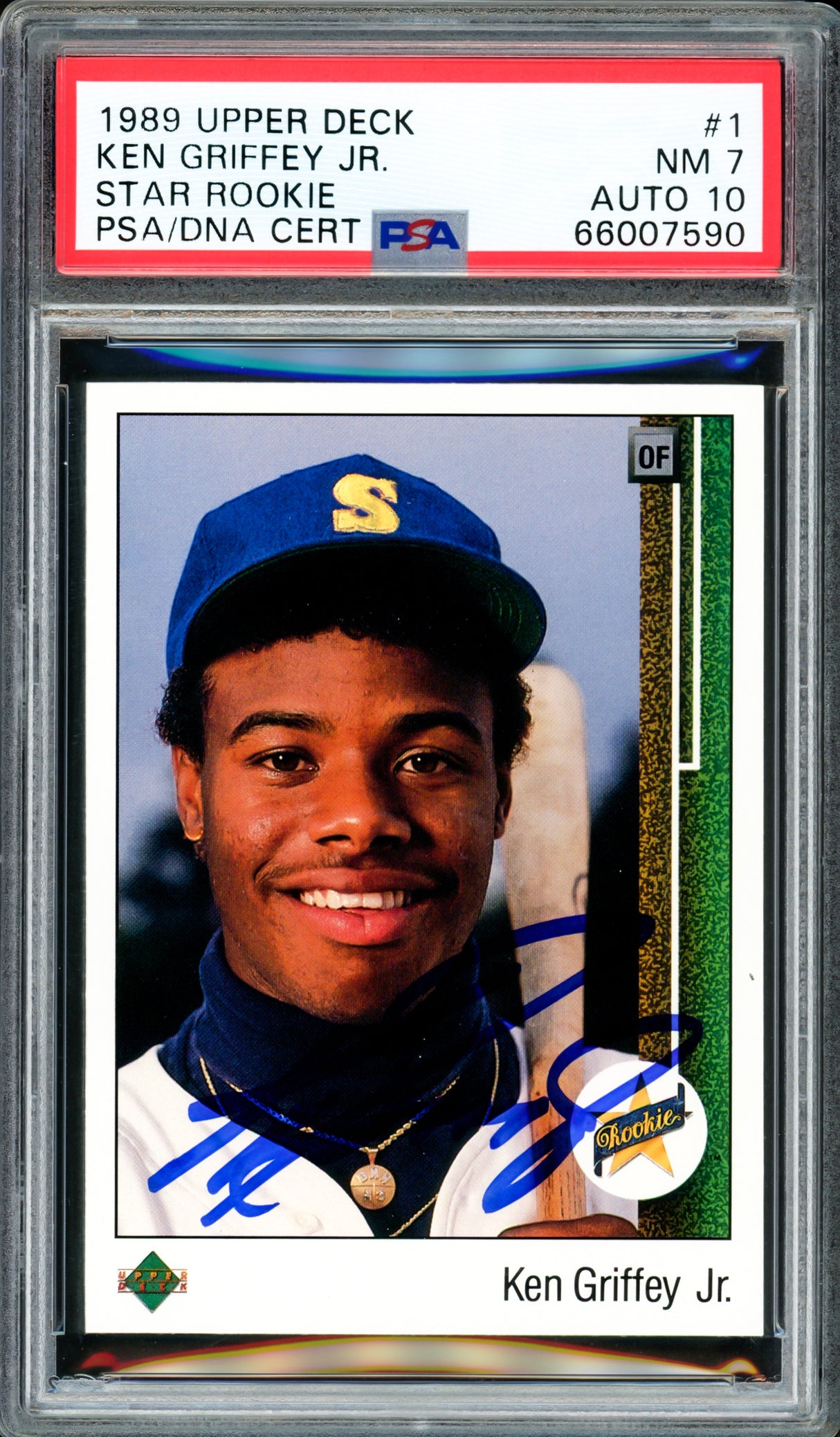 Ken Griffey Jr. Autographed 1989 Upper Deck Rookie Card #1 Seattle Mariners PSA 7 Auto Grade Gem Mint 10 PSA/DNA #66007590