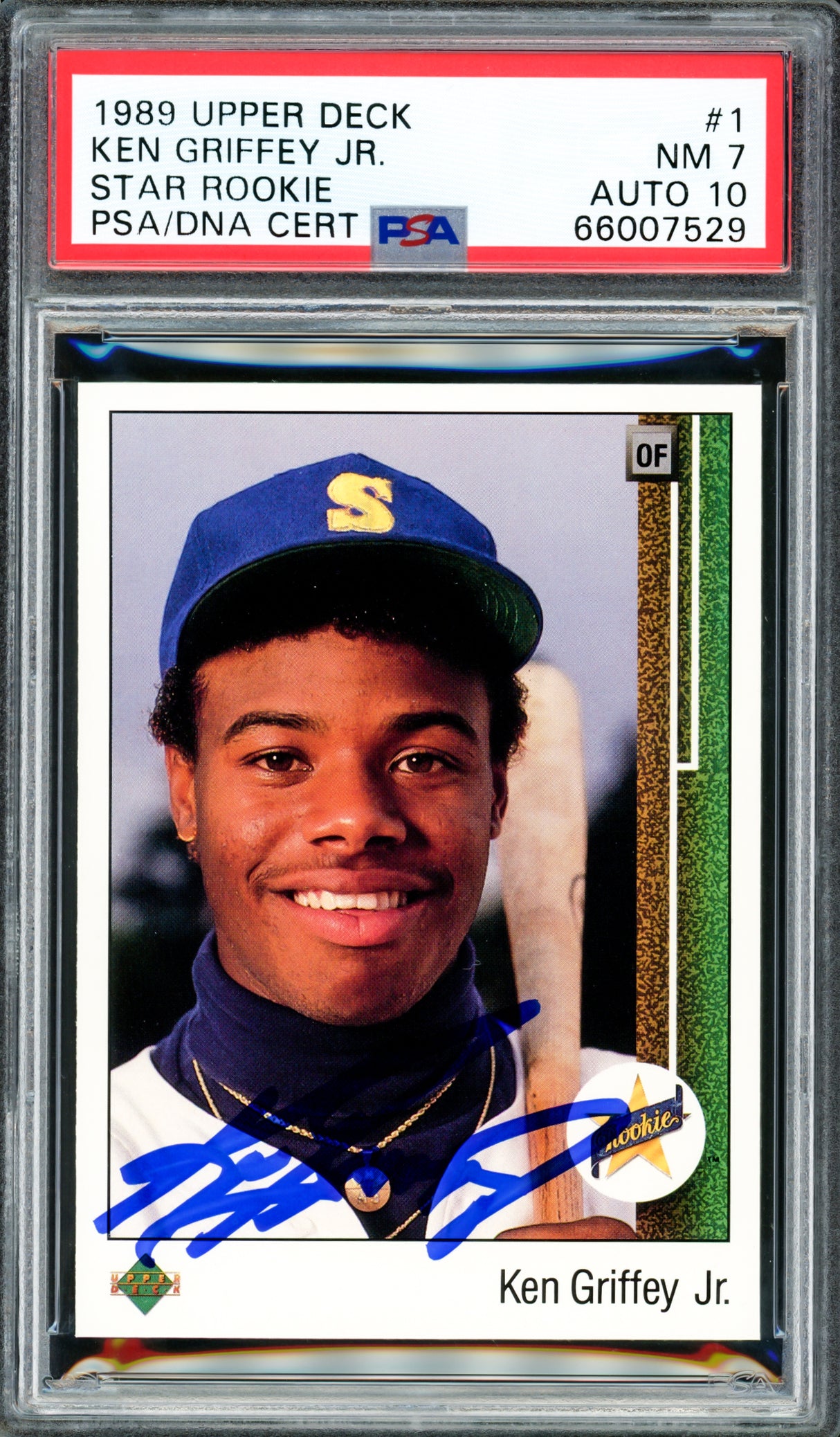 Ken Griffey Jr. Autographed 1989 Upper Deck Rookie Card #1 Seattle Mariners PSA 7 Auto Grade Gem Mint 10 PSA/DNA #66007529