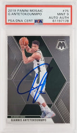 Giannis Antetokounmpo Autographed 2019 Panini Mosaic Card #75 Milwaukee Bucks PSA 9 PSA/DNA Stock #208511