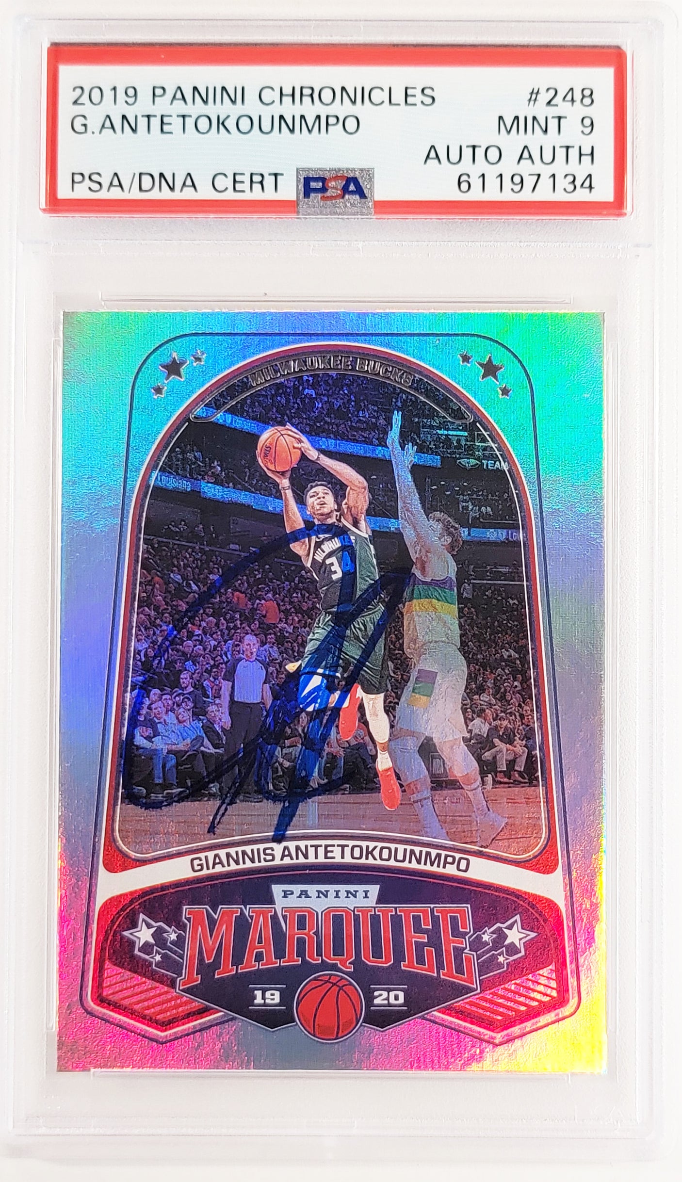 Giannis Antetokounmpo Autographed 2019 Panini Chronicles Card #248 Milwaukee Bucks PSA 9 PSA/DNA #61197134