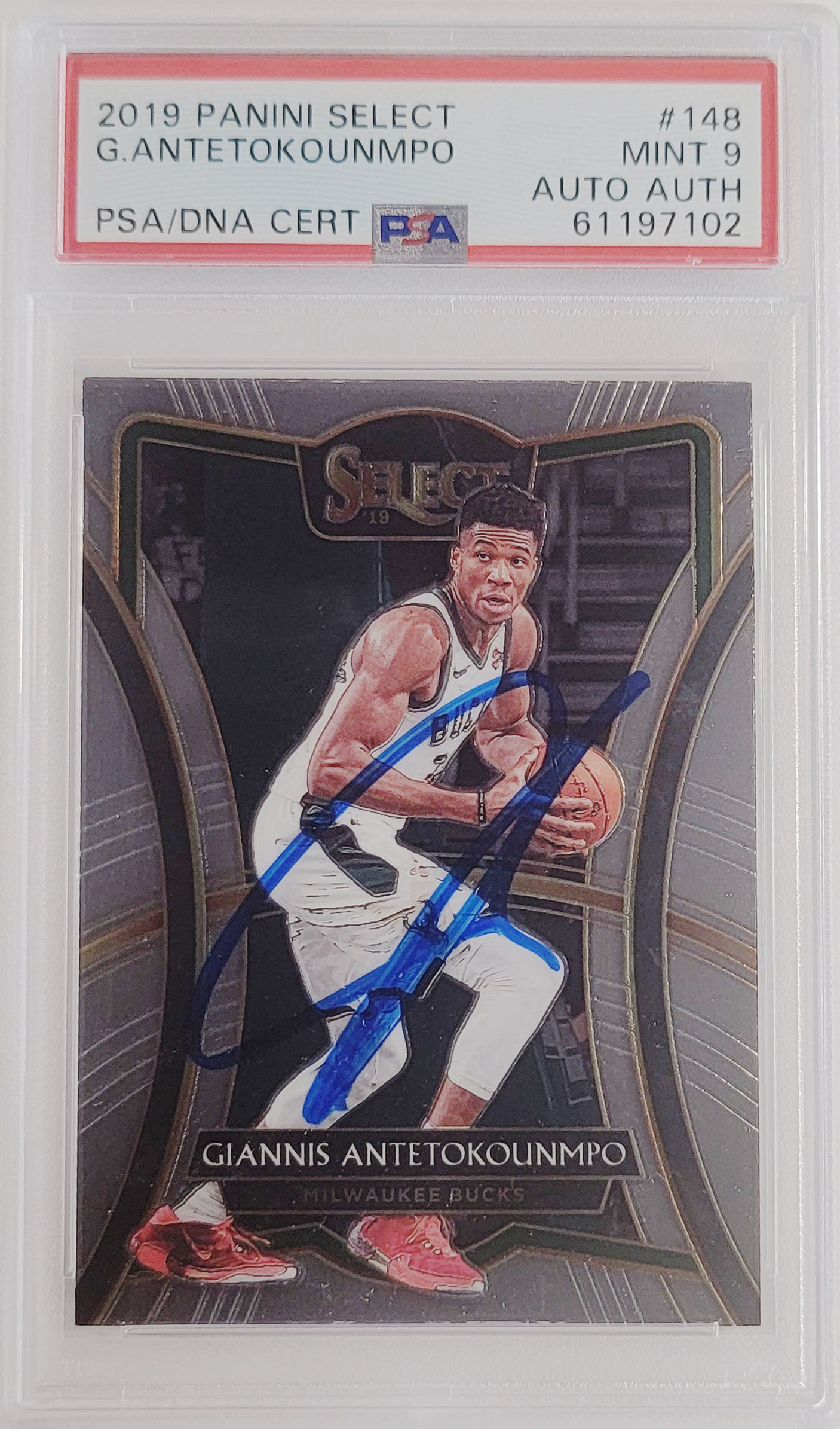 Giannis Antetokounmpo Autographed 2019 Panini Select Card #148 Milwaukee Bucks PSA 9 PSA/DNA #61197102