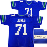 Seattle Seahawks Walter Jones Autographed Blue Jersey "HOF 14" JSA Stock #234535