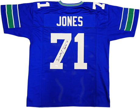 Seattle Seahawks Walter Jones Autographed Blue Jersey "HOF 14" JSA Stock #234535