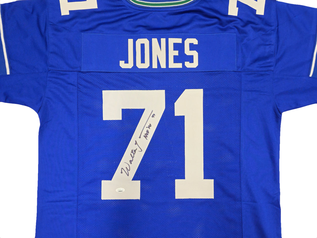 Seattle Seahawks Walter Jones Autographed Blue Jersey "HOF 14" JSA Stock #234535