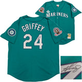 Seattle Mariners Ken Griffey Jr. Autographed Teal Authentic Mitchell & Ness 1995 Cooperstown Collection 75th Negro League Commemorative Year Jersey Size 52 Beckett BAS Witness Stock #234583