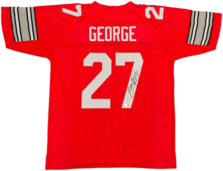 Ohio State Buckeyes Eddie George Autographed Red Jersey Beckett BAS Witness Stock #234538