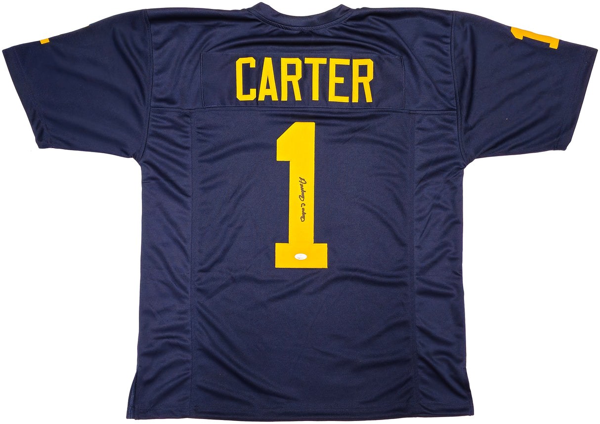 Michigan Wolverines Anthony Carter Autographed Blue Jersey JSA Stock #234505