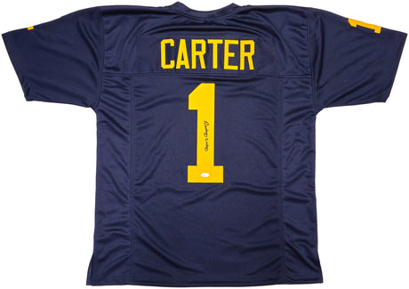 Michigan Wolverines Anthony Carter Autographed Blue Jersey JSA Stock #234505