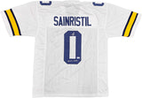 Michigan Wolverines Mike Sainristil Autographed White Jersey "23 Natl Champs" Beckett BAS Witness Stock #234647