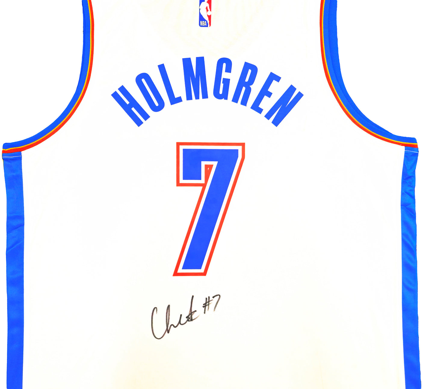 Oklahoma City Thunder Chet Holmgren Autographed White Fanatics Jersey Size L Beckett BAS Witness Stock #234061