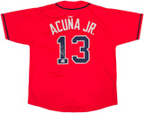 Atlanta Braves Ronald Acuna Jr. Autographed Red Jersey Beckett BAS Witness Stock #234053