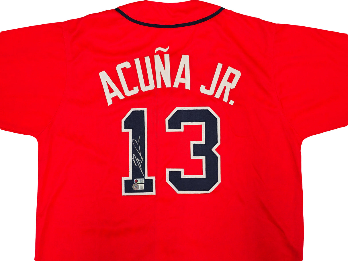 Atlanta Braves Ronald Acuna Jr. Autographed Red Jersey Beckett BAS Witness Stock #234053