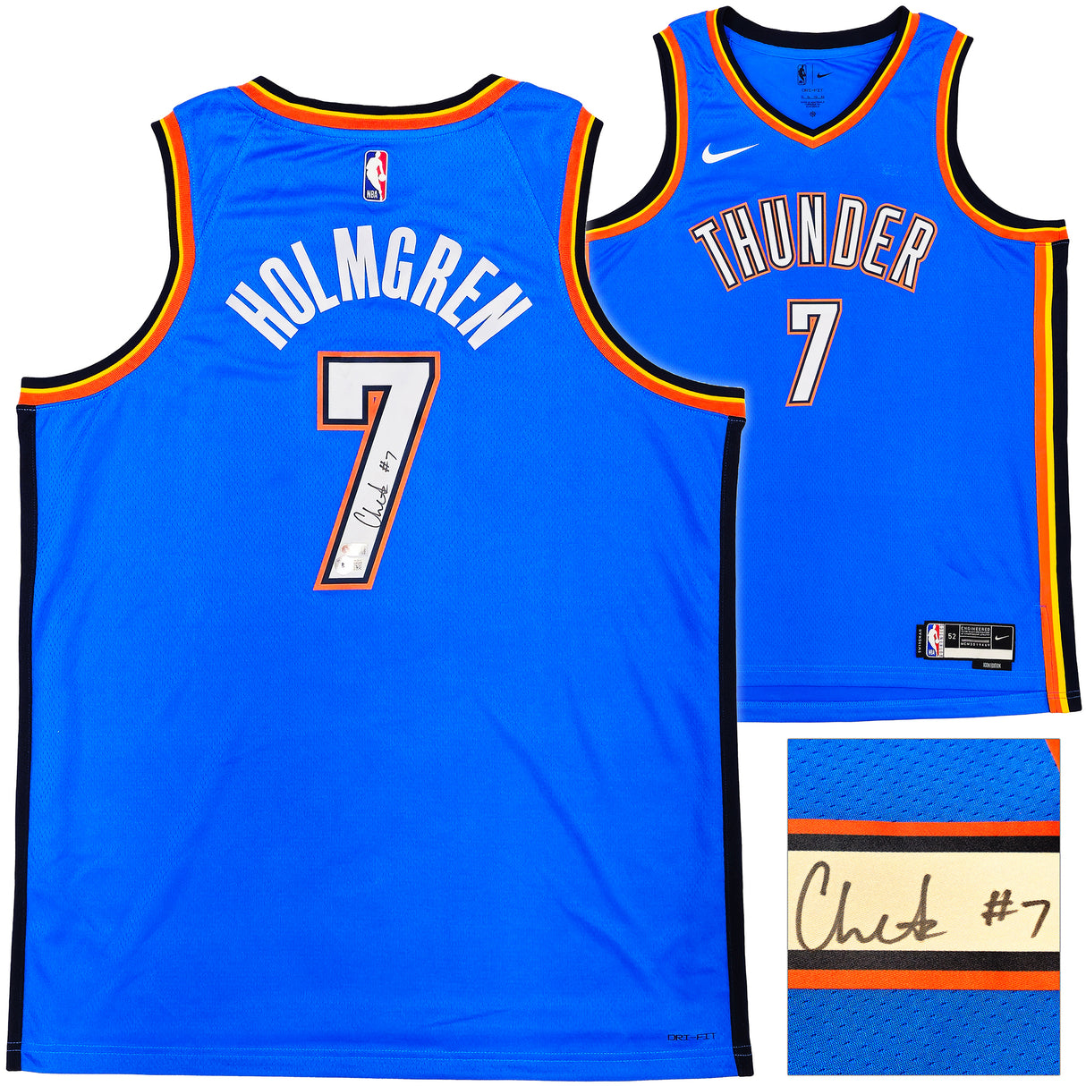 Oklahoma City Thunder Chet Holmgren Autographed Blue Nike Swingman Icon Edition Jersey Size 52 Beckett BAS Witness Stock #234060