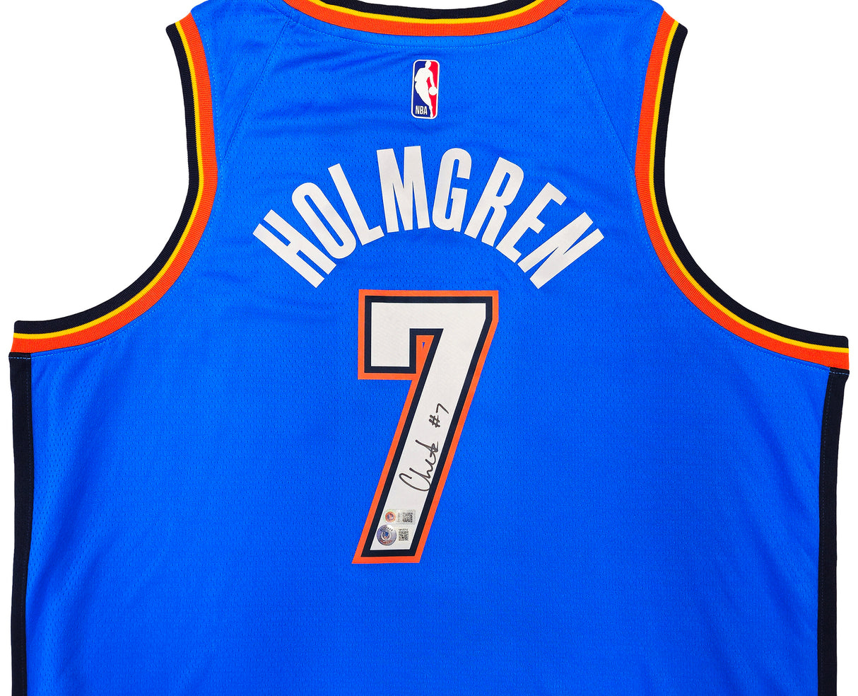 Oklahoma City Thunder Chet Holmgren Autographed Blue Nike Swingman Icon Edition Jersey Size 52 Beckett BAS Witness Stock #234060