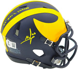 Mike Sainristil Autographed Michigan Wolverines Blue Speed Mini Helmet "23 Natl Champs" Beckett BAS Witness Stock #234650