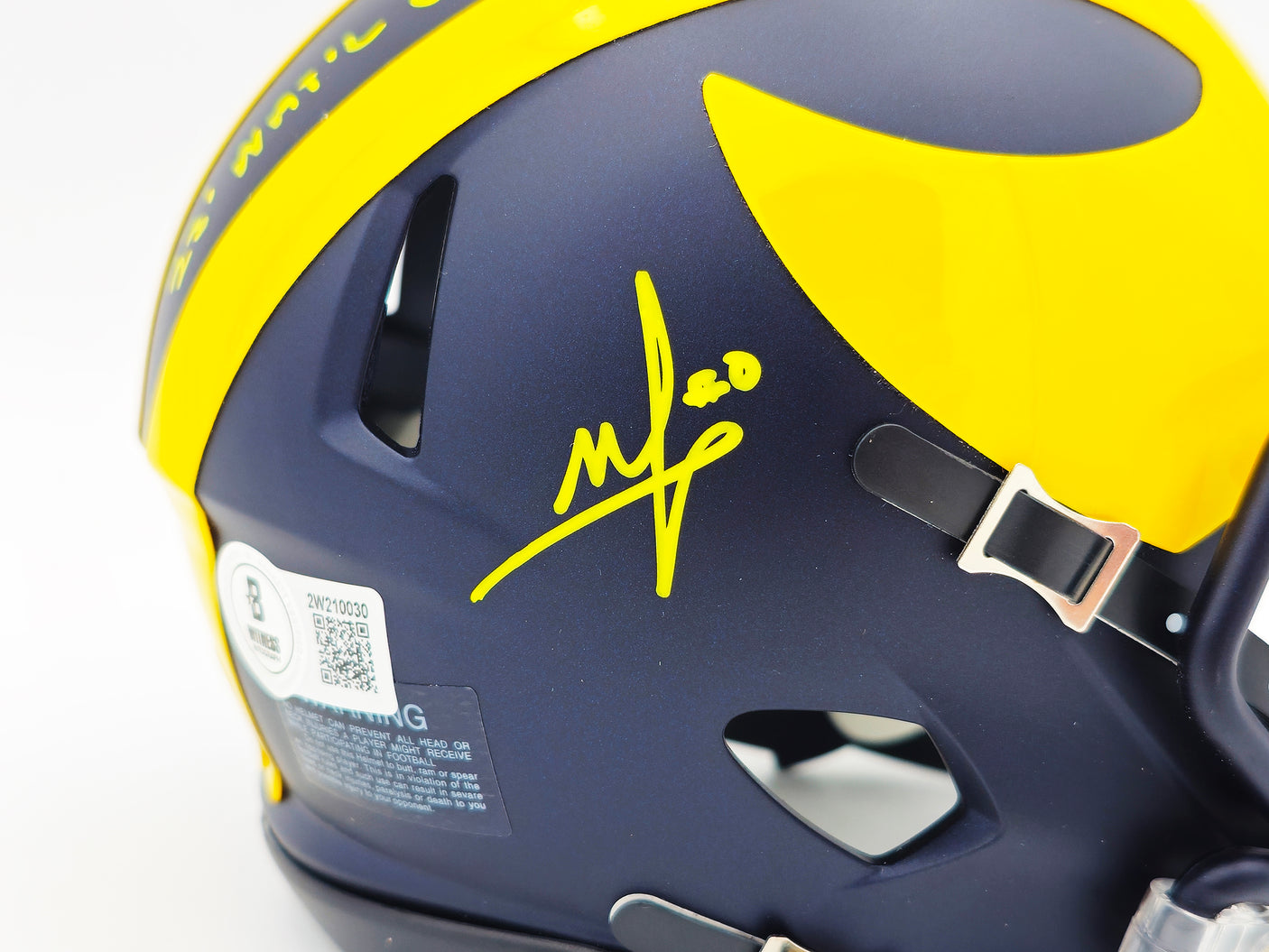 Mike Sainristil Autographed Michigan Wolverines Blue Speed Mini Helmet "23 Natl Champs" Beckett BAS Witness Stock #234650