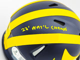 Mike Sainristil Autographed Michigan Wolverines Blue Speed Mini Helmet "23 Natl Champs" Beckett BAS Witness Stock #234650