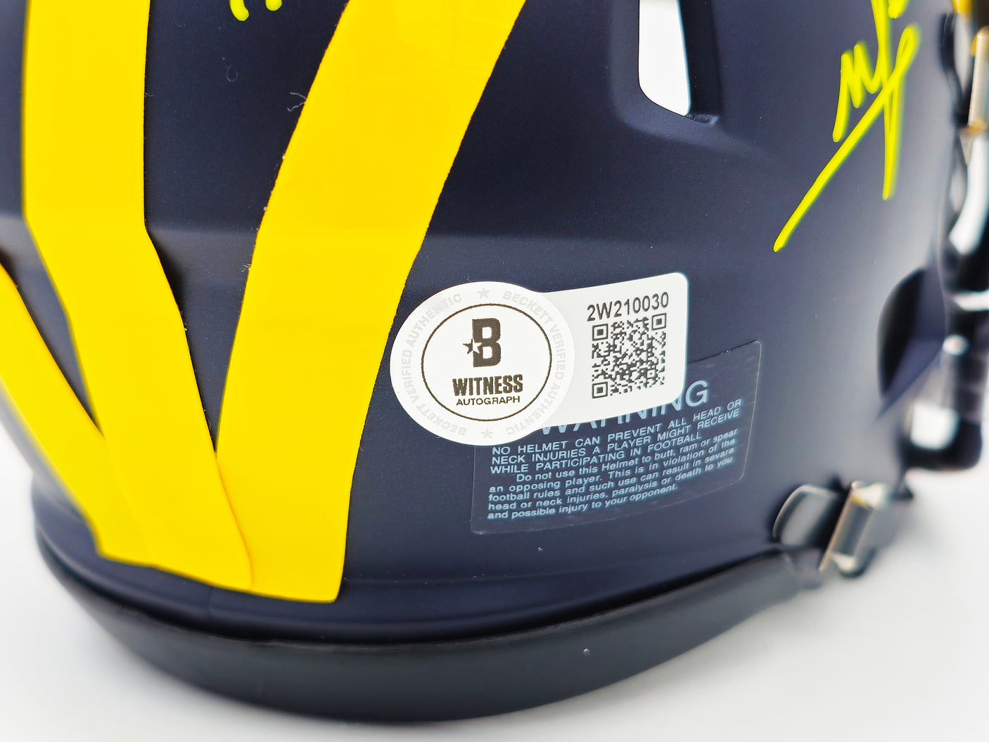 Mike Sainristil Autographed Michigan Wolverines Blue Speed Mini Helmet "23 Natl Champs" Beckett BAS Witness Stock #234650