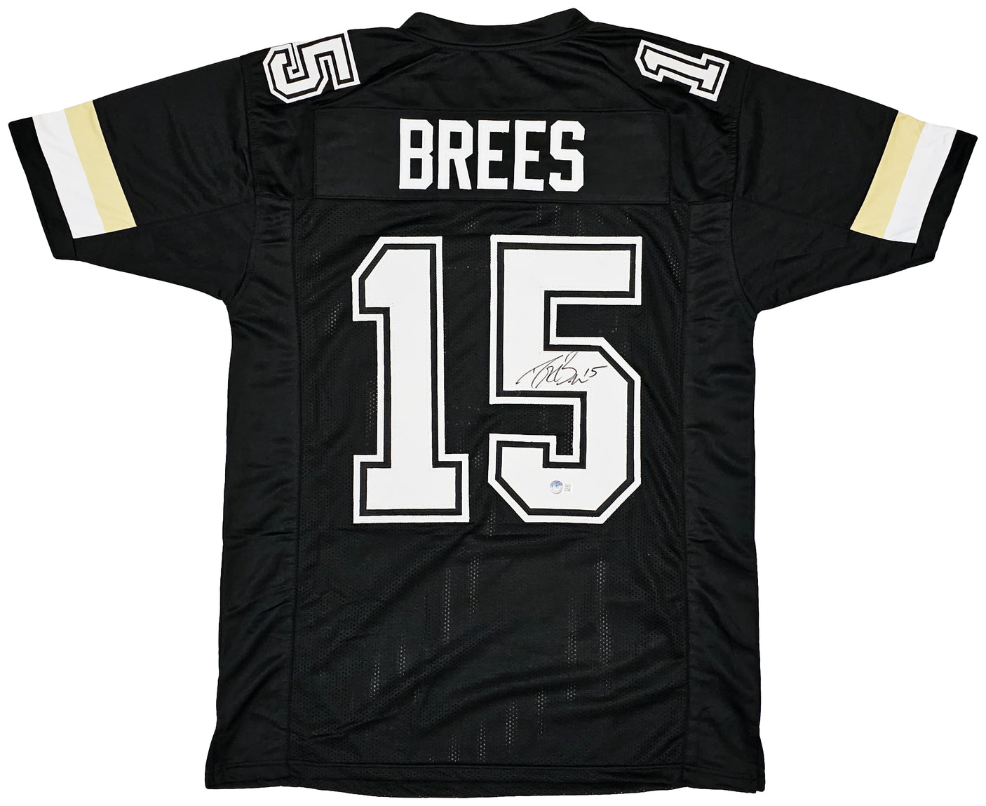 Purdue Boilermakers Drew Brees Autographed Black Jersey Beckett BAS Witness Stock #220386