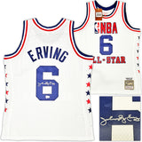 Philadelphia 76ers Julius "Dr. J" Erving Autographed White Authentic Mitchell & Ness 2-10-1985 HWC Swingman All Star Jersey Size L Beckett BAS Witness Stock #220409