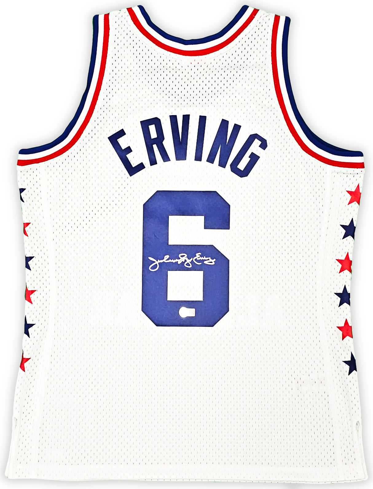 Philadelphia 76ers Julius "Dr. J" Erving Autographed White Authentic Mitchell & Ness 2-10-1985 HWC Swingman All Star Jersey Size L Beckett BAS Witness Stock #220409