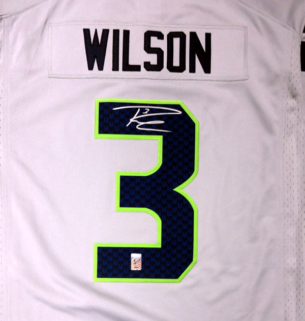 Seattle Seahawks Russell Wilson Autographed Framed Gray Nike Twill Jersey RW Holo Stock #185069