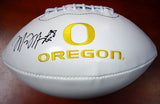 Marcus Mariota Autographed White Logo Football Oregon Ducks MM Holo Stock #89835