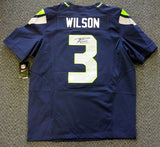 Seattle Seahawks Russell Wilson Autographed Blue Nike Elite Jersey Size 48 RW Holo Stock #60976