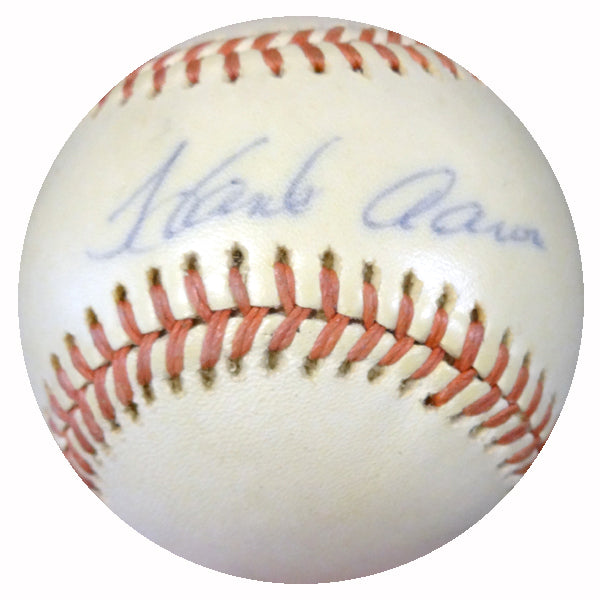 Hank Aaron Autographed Official NL Feeney Baseball Atlanta Braves Vintage Playing Days Signature PSA/DNA #Z32807