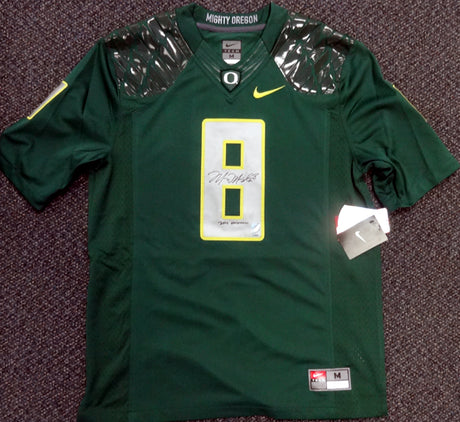 Oregon Ducks Marcus Mariota Autographed Green Nike Jersey "2014 Heisman" Size M MM Holo Stock #89855