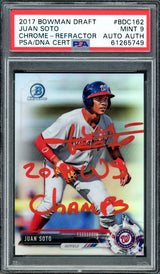 Juan Soto Autographed 2017 Bowman Draft Chrome Refractor Rookie Card #BDC162 New York Yankees PSA 9 "2019 WS Champs" PSA/DNA #61265749