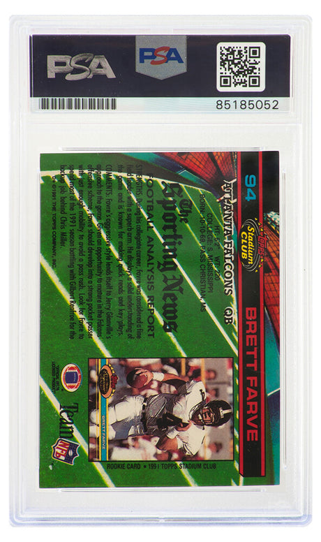 Brett Favre Signed 1991 Topps Stadium Club Rookie Football Card #94 - (PSA Encapsulated / Auto Grade 10)