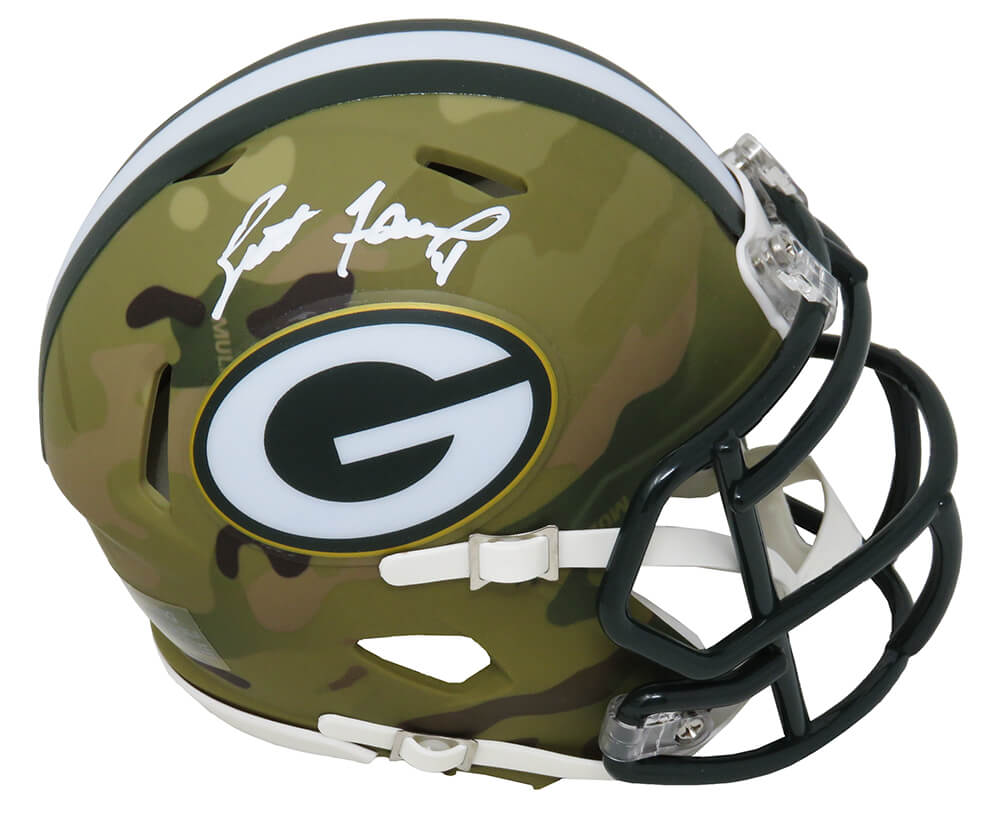 Brett Favre Signed Green Bay Packers CAMO Riddell Speed Mini Helmet
